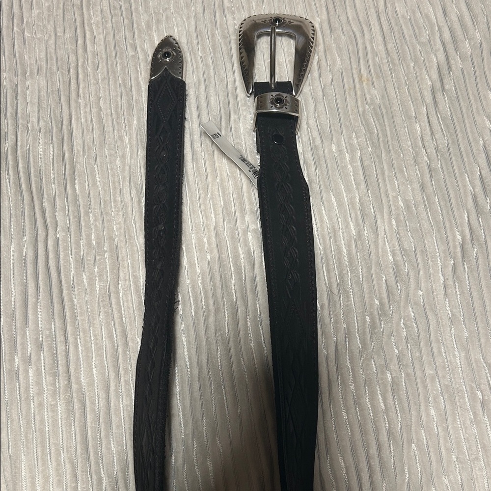 Tony Lama Black Leather Belt with Silver Buckle